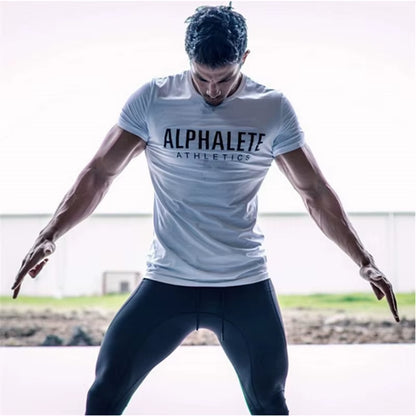 Brand Men Gym Shirt Short Sleeve Fitness Running T-Shirt Training Sportswear Bodybuilding Slim Fit Shirt Mens Gym T Shirt