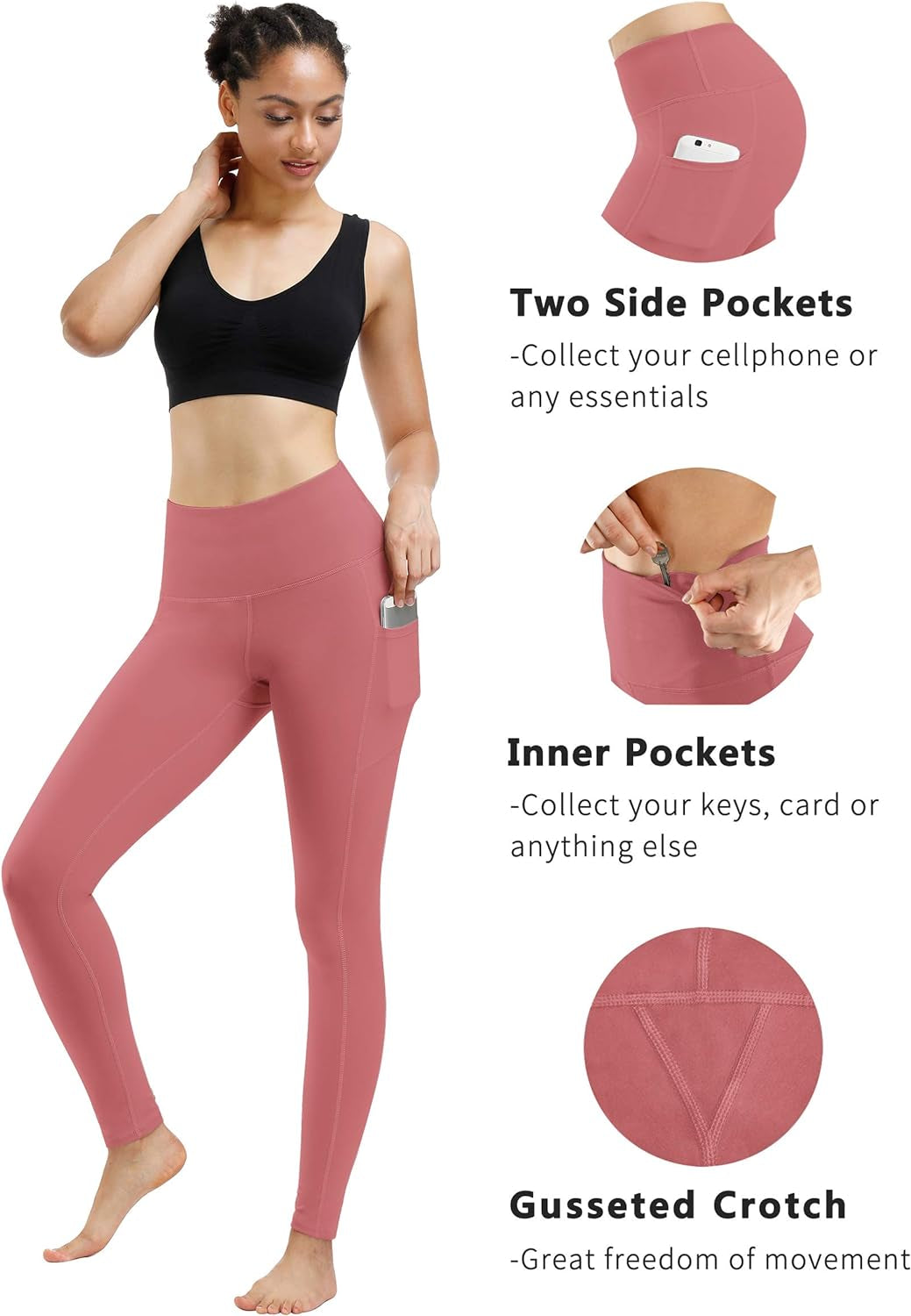 3 Pack High Waist Yoga Pants, Pocket Yoga Pants Tummy Control Workout Running 4 Way Stretch Yoga Leggings