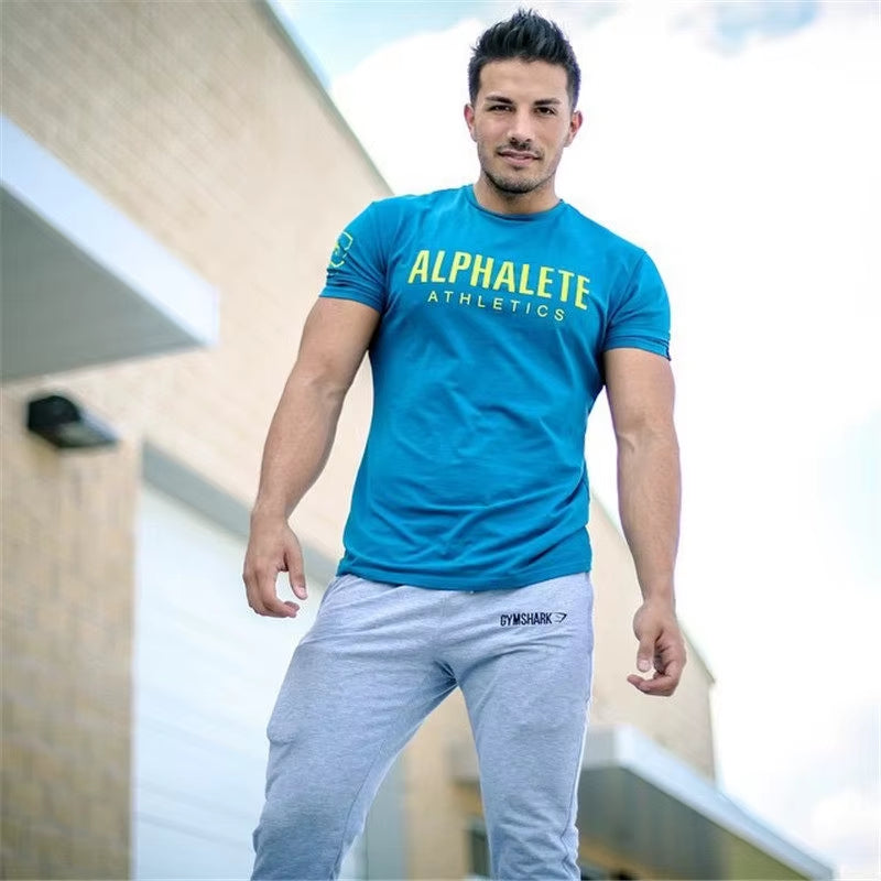 Brand Men Gym Shirt Short Sleeve Fitness Running T-Shirt Training Sportswear Bodybuilding Slim Fit Shirt Mens Gym T Shirt