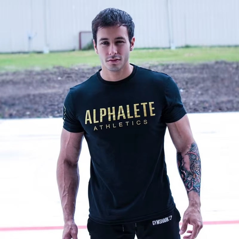 Brand Men Gym Shirt Short Sleeve Fitness Running T-Shirt Training Sportswear Bodybuilding Slim Fit Shirt Mens Gym T Shirt